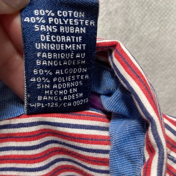 CHAPS Easy Care Men's Shirt Long Sleeve Red Blue Strip Casual Shirt L & XL - Picture 14 of 16